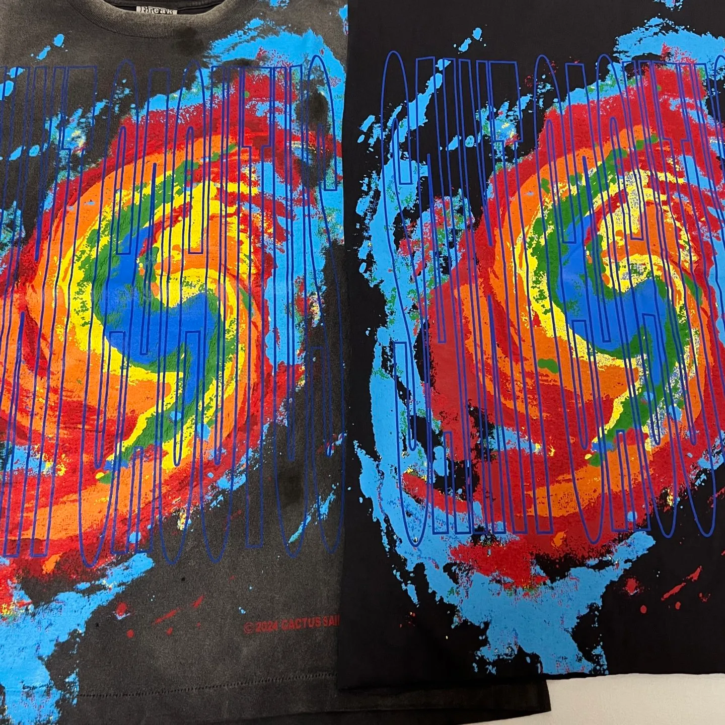 Printing proofing CACTUS PLANT FLEA MARKET x SAINT Mxxxxxx ANGRY LOVE GOD SS TEE/BLK CPFM joint weather icon/tropical storm print retro old TEE washed black S-XL